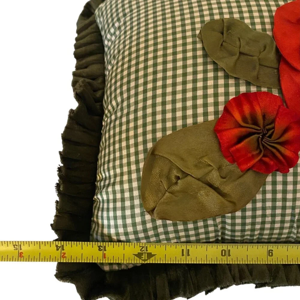 Green Satin‎ Gingham Pillow Red Floral Ribbon Embroidery Floral Rhein Silvestri